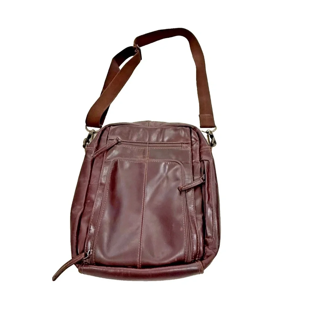 PELLE Studio Vintage Brown Genuine Leather Multi-Pocket Messenger Bag 11